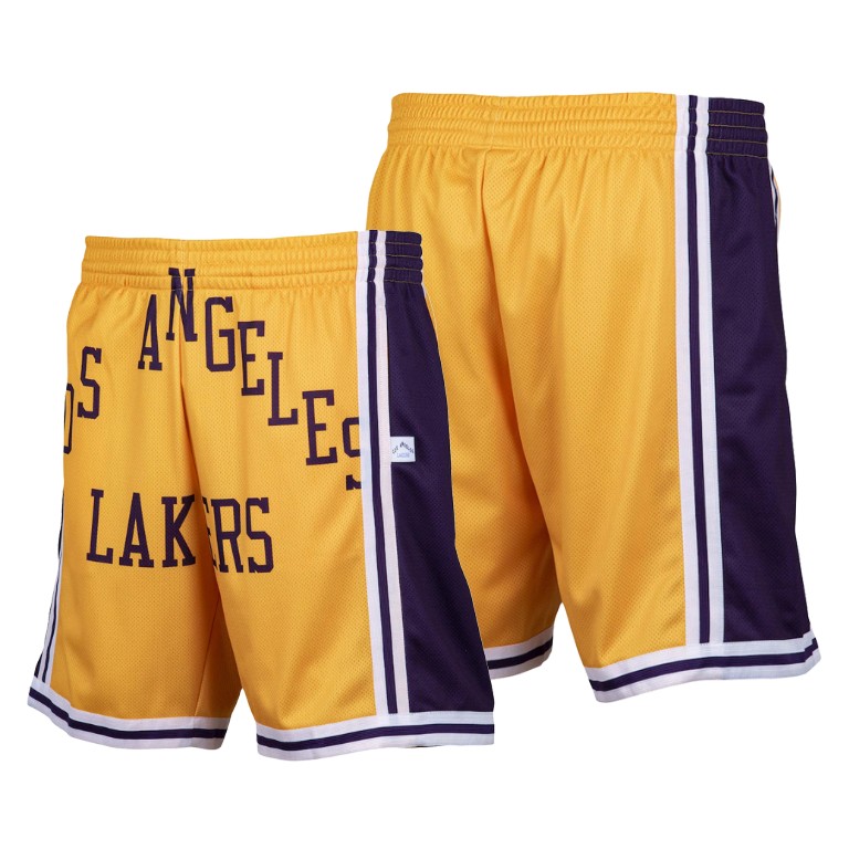 Men's Los Angeles Lakers NBA 2 Hardwood Classics Big Face Gold Basketball Shorts KBT1283KF